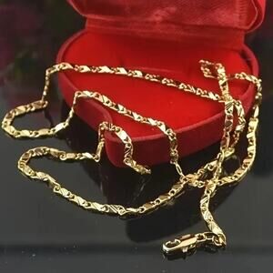 18K Gold Plated Necklace 2 mm Spanish Men's Chain 22 in Christmas Birthday Gift